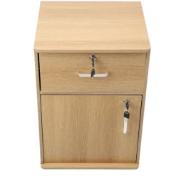 Kontorsmöbler>Mobil hurts med flera lådor, robust rullhurts för skrivbord med lås och hjul för hemmakontor, ekfärg