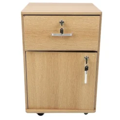 Kontorsmöbler>Mobil hurts med flera lådor, robust rullhurts för skrivbord med lås och hjul för hemmakontor, ekfärg