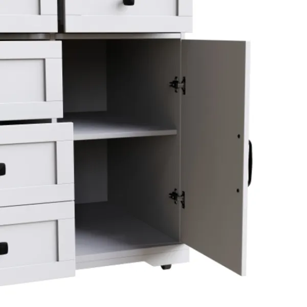 Köksö>Mobil köksvagn med trästruktur, mångsidig köksö med gott om förvaringsutrymme, serveringsvagn, vit