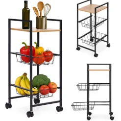 Northio Köksö>Mobilt hyllskåp med 2 korgar och hyllplan på hjul ModernHome