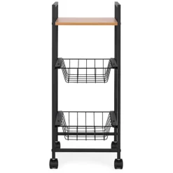 Northio Köksö>Mobilt hyllskåp med 2 korgar och hyllplan på hjul ModernHome