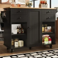 Köksö>Modern köksö (127×46×91,5 cm) köksskåp med träådring, matvagn med multifunktionell förvaring