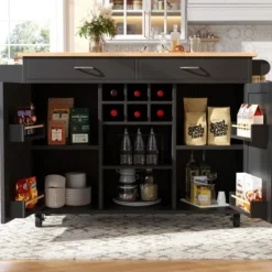 Köksö>Modern köksö (102x45x92cm) tillverkad av trä med förvaringsutrymme, multifunktionell som matbord, buffé & köksskåp, svart