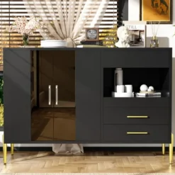 Skåp>Modern lyxigt skåp med teal-glasdörrar och kristallakrylhandtag – elegant förvaringsskåp för matsal och vardagsrum