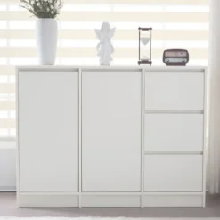 Sideboards>Modern skänk med lådor och hylla | Mångsidig förvaring i vitt