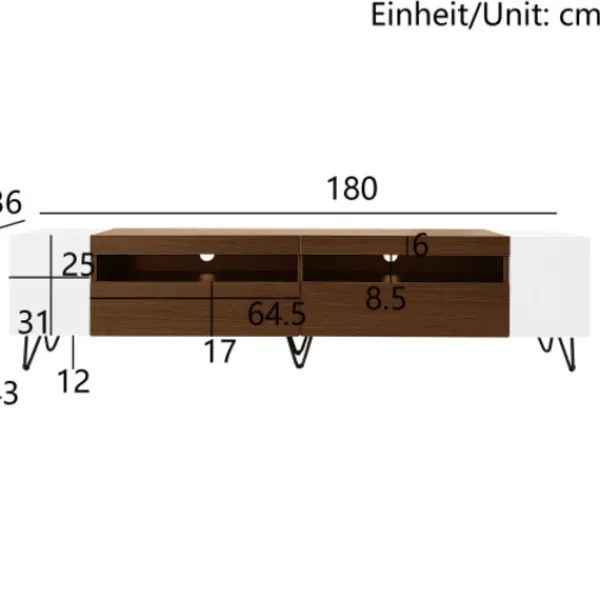 Tv-Bänkar>Modernt TV-skåp, vit och träoptik – längd 180 cm
