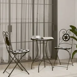 vidaXL Balkongmöbler>Mosaikbord svart och vit järn och keramik
