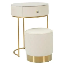 B2X Sminkbord>Nattduksbord med pall, konstläder, guldfärgade ben