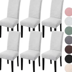 Stolar>/NN/4-pack Julstolsöverdrag, stretch, avtagbara tvättbara matsal Löv-ljusgrå 6