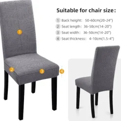 Stolar>/NN/4-pack Julstolsöverdrag, stretch, avtagbara tvättbara matsal Löv-ljusgrå 6