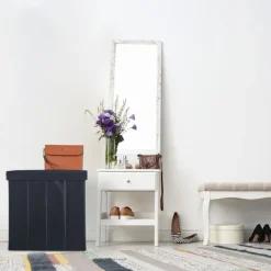 Northix Sittpuffar>Ottoman i svart konstläder