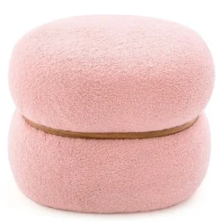 Northio Sittpuffar>Oval pall med halkfria fotkuddar Vadderad dressingpall gjord av Sherpa rosa 44 x 35 x 35 cm