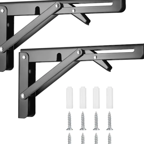 Hyllor>2-pack hopfällbara väggkonsoler, fällbara konsoler, hopfällbara konsoler för tunga laster, för bord, garage, kök, sovrum - svart