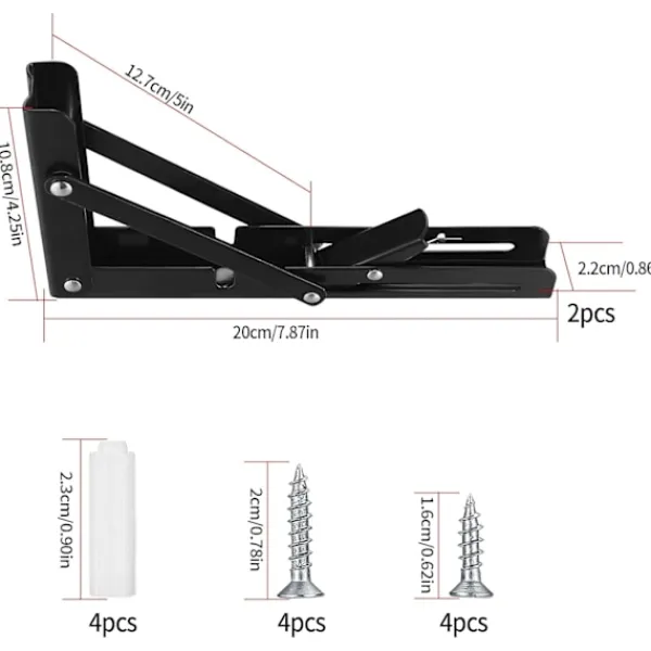 Hyllor>2-pack hopfällbara väggkonsoler, fällbara konsoler, hopfällbara konsoler för tunga laster, för bord, garage, kök, sovrum - svart