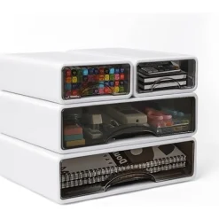 Kontorsmöbler>4-pack skrivbordsorganisatörer, stapelbara kontorsorganisationsförvaringslådor, lådarrangör för pennor, häftapparater, klisterlappar, A4-papper