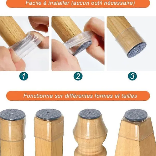 NICEGOU Stolar>32-pack Stolsbensskydd, Stolsbensskydd, Genomskinliga Silikon Stolsbensgolvskydd med Filtkudde, för Hårdträ- och Klinkergolv, Liten Storlek