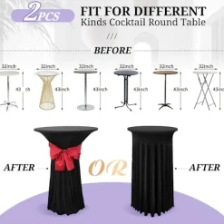 Matbord>2-pack Svart Högt Bordsöverdrag för 80x110cm Ståbord, Spandex Stretch Kjol[YDE]