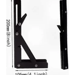 Hyllor>2-pack 8-tums svarta kraftiga fällbara hyllkonsoler, hopfällbart metalltriangelstöd för bord och bänkar