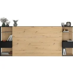 PARISOT Sängar>Sänggavel med hyllor + integrerade sängbord - dekor - L 255 x D 36 x H 103 cm - VIT