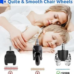 Kontorsmöbler>{PL} Kontorsstol Hjul Set om 5, 360° Tysta Rullhjul, Repfria för Hårda Trä- & Klinkergolv