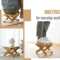 Pallar>[PL] Mini Hopfällbar Träpall. Portabelt Fotstöd för Hemma, Badrum, Kök, Trädgård, Kontor, Resor.