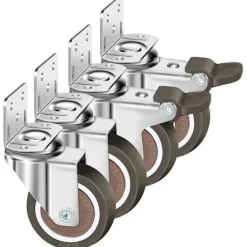 Balkongmöbler>{PL}Set med 4 Svänghjul 50mm, 100kg Möbelhjul, L-formade Möbelhjul med Broms 360° Rotation, För Inomhus och Utomhus (2 Hjul med Broms, 2