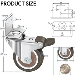 Balkongmöbler>{PL}Set med 4 Svänghjul 50mm, 100kg Möbelhjul, L-formade Möbelhjul med Broms 360° Rotation, För Inomhus och Utomhus (2 Hjul med Broms, 2