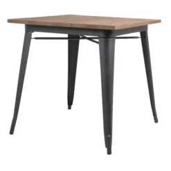 Tusent Matgrupper>Plåt matt svart med toppskiva i alm + 2 matt vita stolar alm