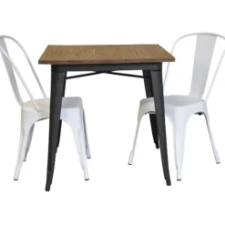 Tusent Matgrupper>Plåt matt svart med toppskiva i alm + 2 matt vita stolar