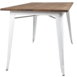 Tusent Matgrupper>Plåt matt vit med toppskiva i alm + 4 galvaniserade stolar