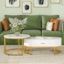 Soffbord>Premium soffbordsset guld - tvådelade metallbord - Nobel design för vardagsrum - setbord med högglansoptik