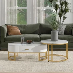 Soffbord>Premium soffbordsset guld - tvådelade metallbord - Nobel design för vardagsrum - setbord med högglansoptik