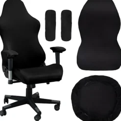 Stolar>[QD] Spelstolsöverdrag, med armstöd svart stretchigt stolsöverdrag tvättbart, för spelstol datorstol snurrstol