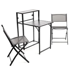 QLT No Less Balkongmöbler>QLT 3-delad bistroset, hopfällbar – stålrambord för 2 personer - Svart