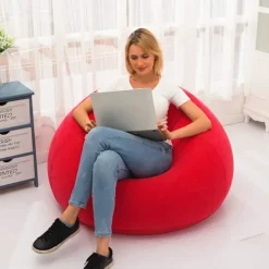 Sittsäckar>Röd flockad PVC uppblåsbar sittsäck (vuxenstorlek)