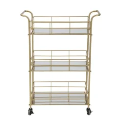 B2X Sideboards>Rektangulär guldfärgad metallvagn, 3 spegelhyllor