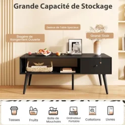 COSTWAY Soffbord>Rektangulär Kaffeebord , 1 Låda och Öppen Förvaringshylla, Salong Bord 109 x 55 cm, för Sovrum Kontor,