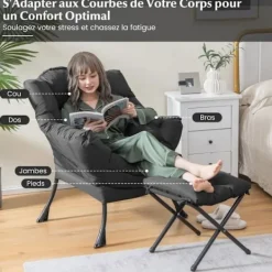 COSTWAY Fåtöljer>Relax Fåtölj med hopfällbart fotstöd - - - Inomhus utomhus