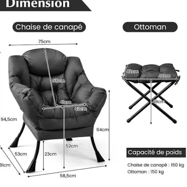 COSTWAY Fåtöljer>Relax Fåtölj med hopfällbart fotstöd - - - Inomhus utomhus