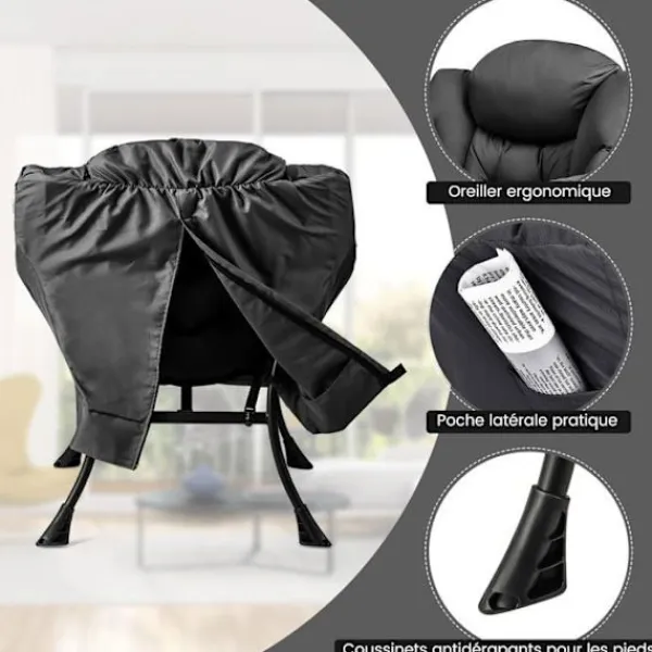 COSTWAY Fåtöljer>Relax Fåtölj med hopfällbart fotstöd - - - Inomhus utomhus