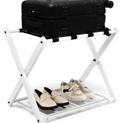 COSTWAY Kistor & Koffertar>Resväskhållare - - Hopfällbart bagage, 2 våningar - 4 förvaringsremmar i metall