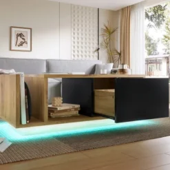 Soffbord>Retro skänk som rumsavdelare med LED - trä- och metalldesign, dimbar, smart förvaringsutrymme