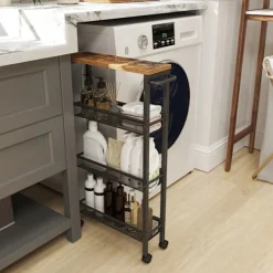 Rootz Living Köksö>Rootz 4 -nivå rullande kökvagn - smal nischhylla - Trolley on Rollers - Compact Storage Solution - 13cm x 45,4 cm x 77 cm