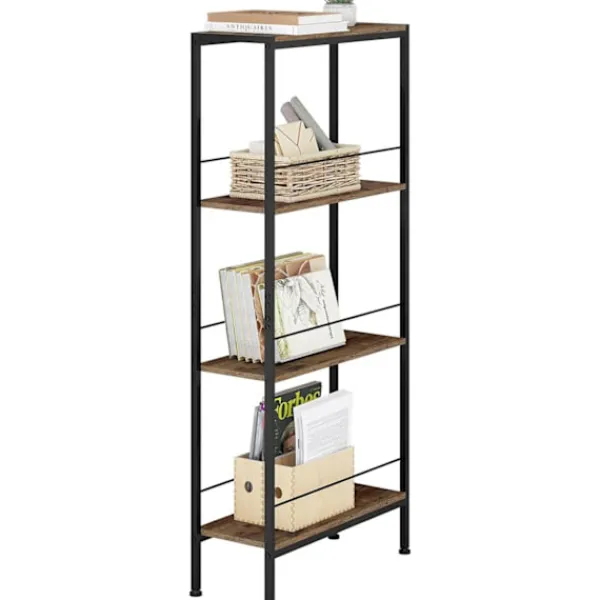 Rootz Living Hyllor>Rootz 4 -nivå stående hylla - lagringshylla - fristående bokhylla - Hållbar och kompakt - 50 cm x 110 cm x 20 cm - brun +svart