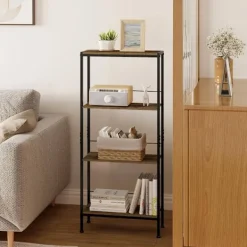 Rootz Living Hyllor>Rootz 4 -nivå stående hylla - lagringshylla - fristående bokhylla - Hållbar och kompakt - 50 cm x 110 cm x 20 cm - brun +svart