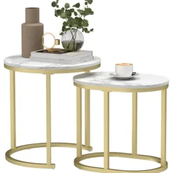 Rootz Living Småbord>Rootz 2 set marmor look soffbord - oval och rund sidobord - stapelbara bord - rymdbesparande design - Ø50 x 50,5 cm, 60 x 36 x 43,5 cm