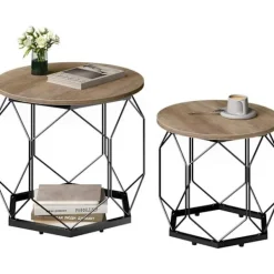 Rootz Living Småbord>Rootz 2 set soffbord - vardagsrumsbord - sidobord - hög kvalitet & mångsidig - 50x45x50cm, 40x36x40cm -brun träutseende