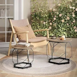 Rootz Living Småbord>Rootz 2 set soffbord - vardagsrumsbord - sidobord - hög kvalitet & mångsidig - 50x45x50cm, 40x36x40cm -brun träutseende