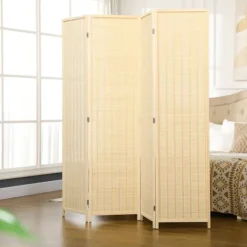 Rootz Living Kontorsmöbler>Rootz 4 -stycksrumsdelare - Sekretessskärm - Foldbar partition - Natural Bamboo - 180 cm x 180 cm - Enkel förvaring för vardagsrum, sovrum