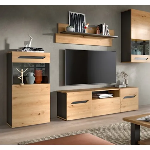 Rootz Living Tv-Bänkar>Rootz Artisan Brown Wall Unit - Display Cabinet - Lowboard - riklig förvaring - 253x196x40cm
